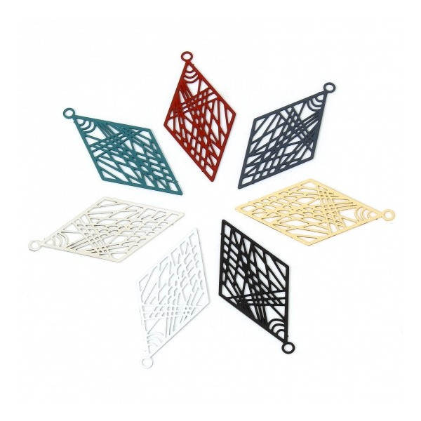 EEstampes Pendentifs Losange Art déco 33mm métal finition Blanc