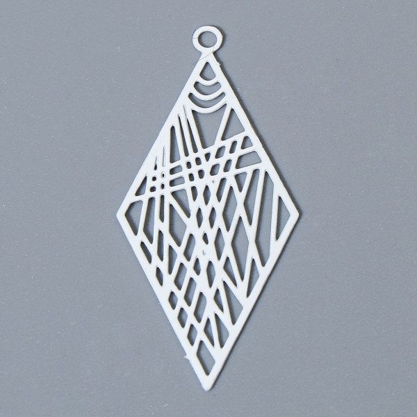 Estampes Pendentifs Losange Art déco 33mm métal finition Blanc