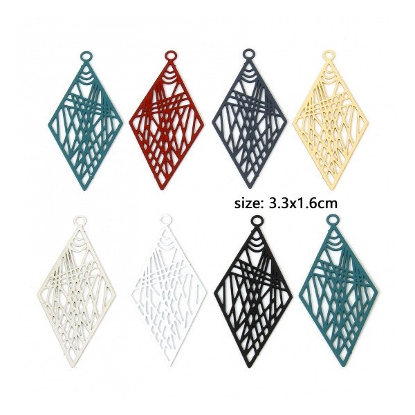 Estampes Pendentifs Losange Art déco 33mm métal finition Noir