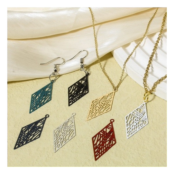 Estampes Pendentifs Losange Art déco 33mm métal finition Noir