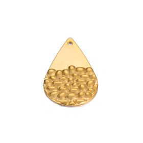 Pendentifs Goutte martelée sur un coté  30mm Acier Inoxydable 304 finition Doré
