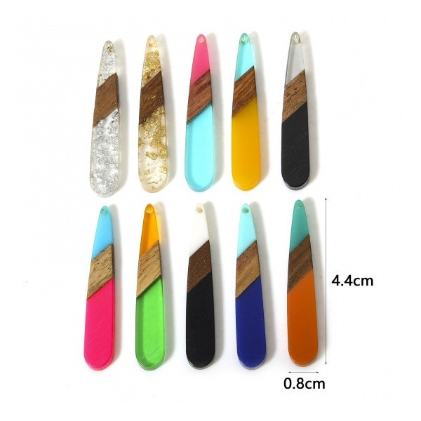 Pendentifs longue Goutte en Bois et résine 44mm