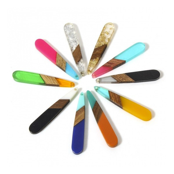 Pendentifs longue Goutte en Bois et résine 44mm