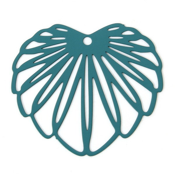 Estampes Pendentifs Feuille 35mm métal finition Bleu Vert pétrole