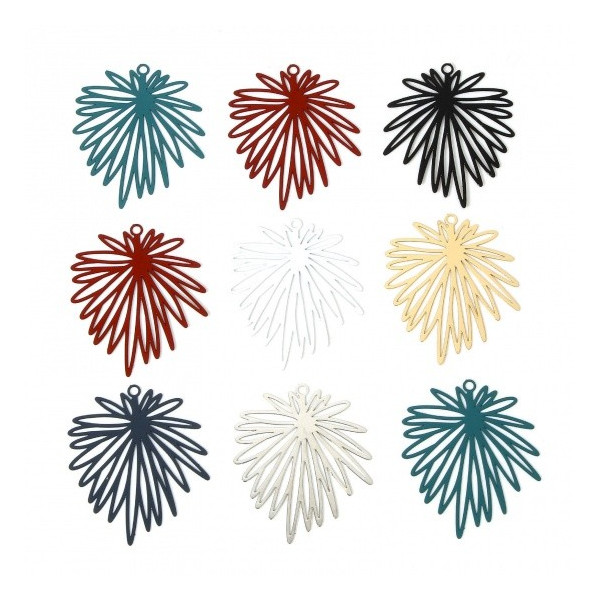 Estampes Pendentifs Fleurs feuille 39mm métal finition Bleu vert pétrole