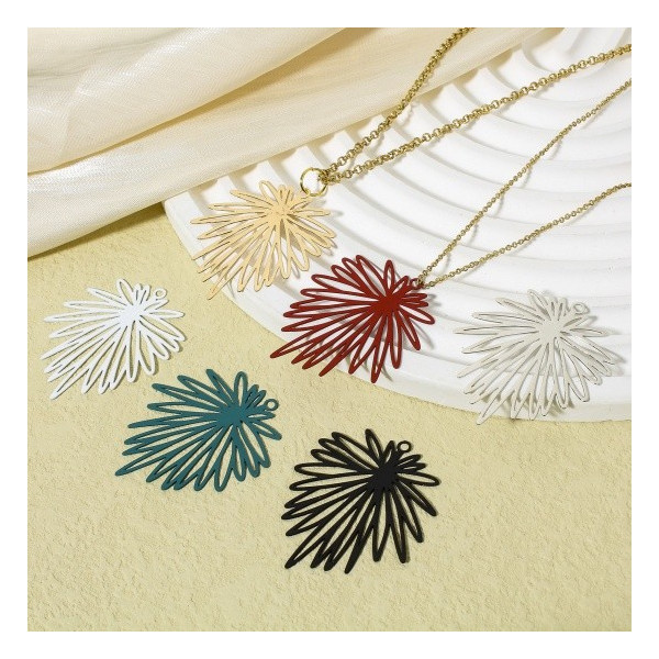 Estampes Pendentifs Fleurs feuille 39mm métal finition Bleu vert pétrole