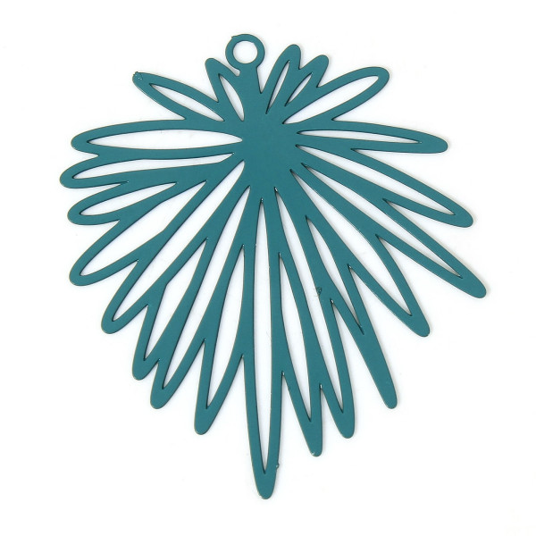 Estampes Pendentifs Fleurs feuille 39mm métal finition Bleu vert pétrole