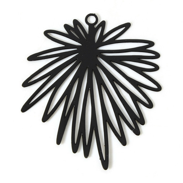 Estampes Pendentifs Fleurs feuille 39mm métal finition Noir