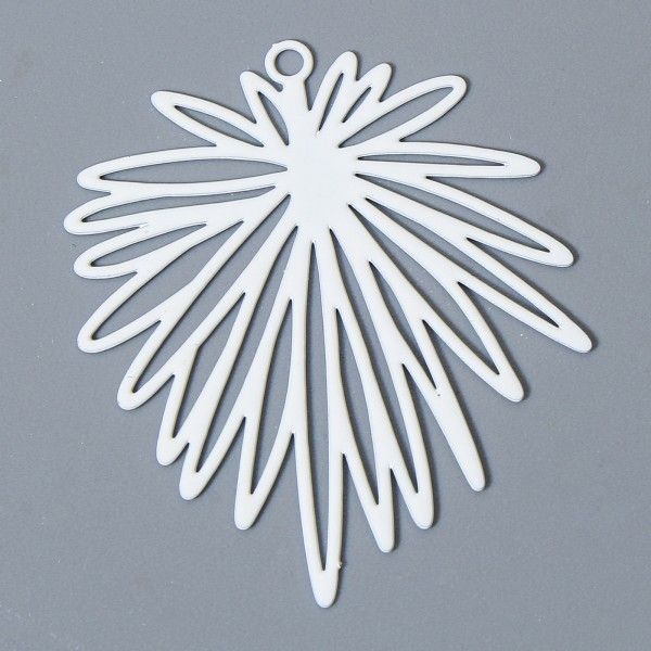 Estampes Pendentifs Fleurs feuille 39mm métal finition Blanc