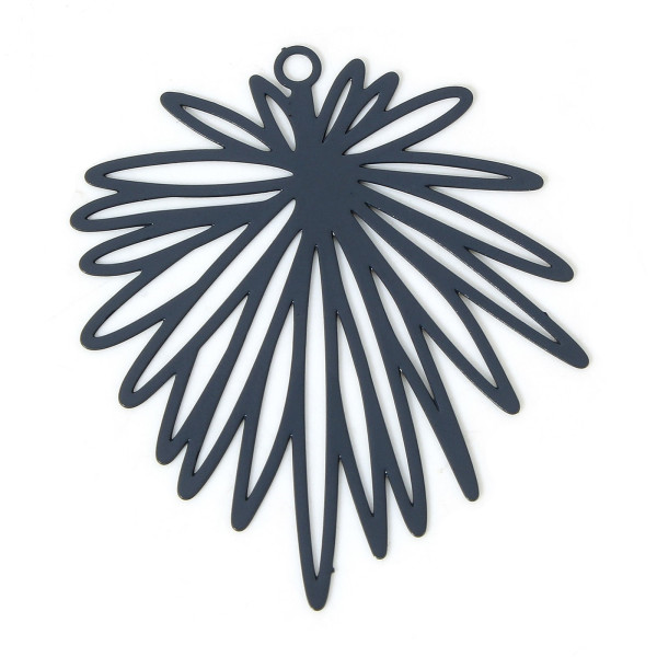 Estampes Pendentifs Fleurs feuille 39mm métal finition Gris Bleu