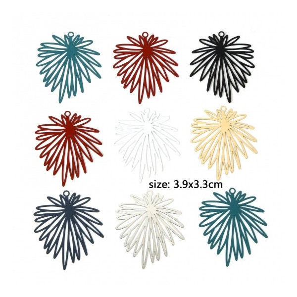 Estampes Pendentifs Fleurs feuille 39mm métal finition Doré