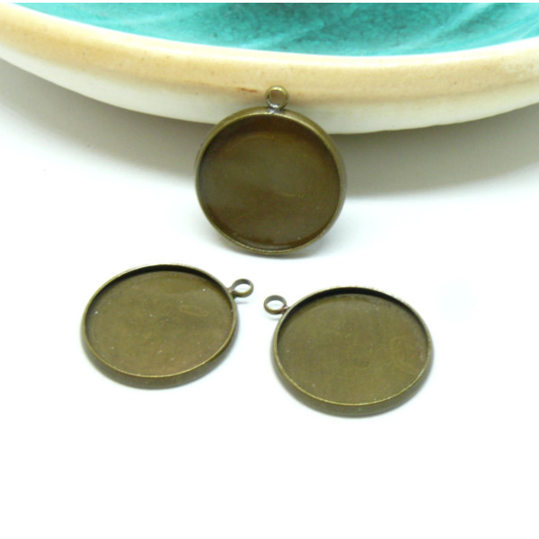 Supports de pendentif attache ronde 20mm, Laiton couleur BRONZE