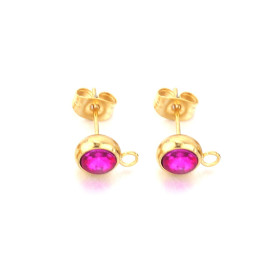 Boucles d'oreille Puce et Strass avec attache et embout 7mm en Acier Inoxydable finition Doré à l'or fin 18K