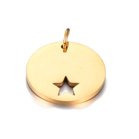 Pendentif avec anneau médaillon avec Etoile 20mm en  Acier Inoxydable 304 finition Doré