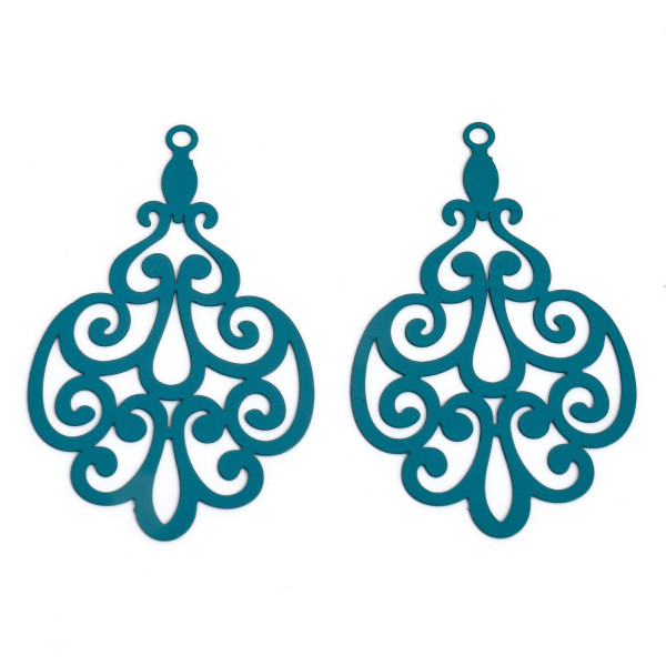 Estampes Pendentifs Arabesque 45mm – Métal finition Bleu Vert Pétrole