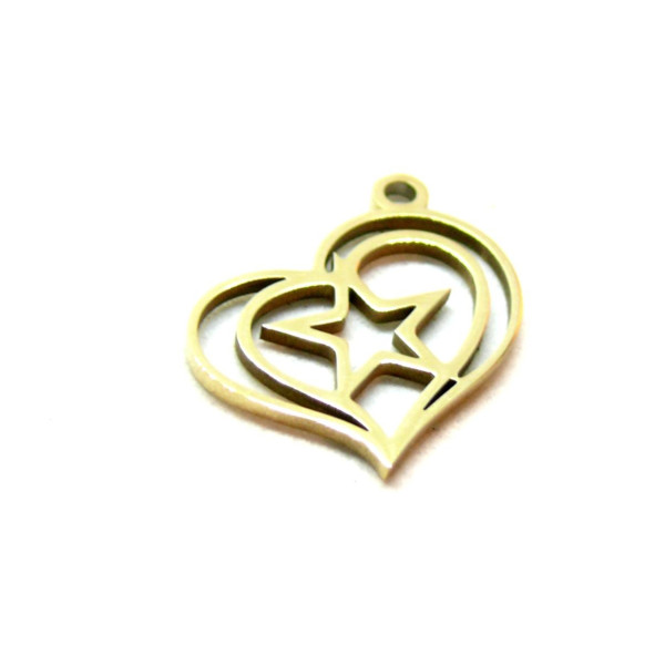 Pendentifs Coeur avec Etoile 15mm en Acier Inoxydable 316 Doré pour bijoux raffinés