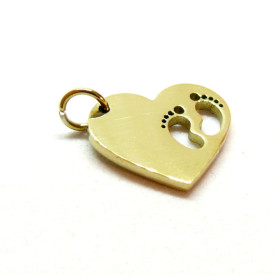 Pendentif Petits pieds dans Coeur, baby shower 13mm  en Acier Inoxydable 304 finition Doré 18KT