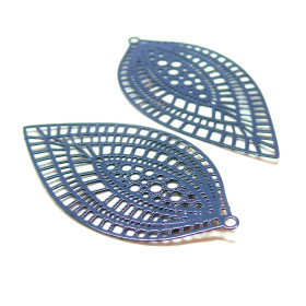 Estampes Pendentifs marquise Travaillées 45mm métal finition Gris Bleu