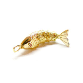 Pendentif Poisson 3D articulé 33mm, Cuivre finition Doré à l'or fin 18K