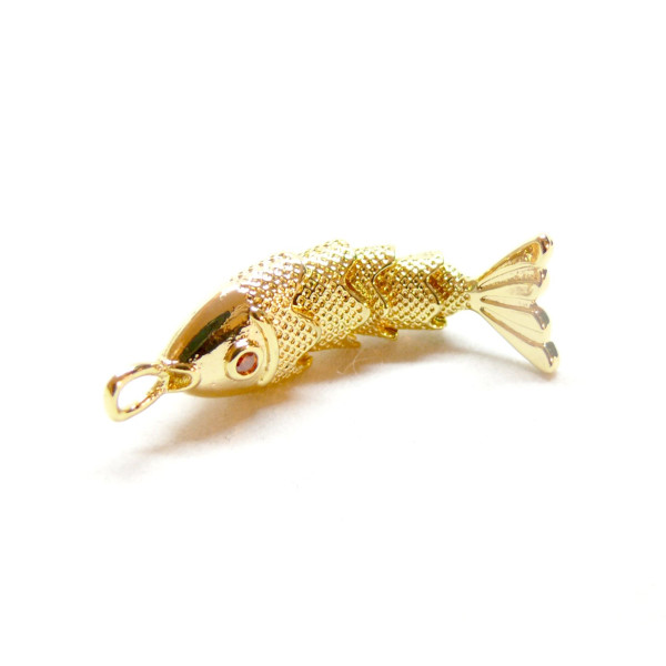 Pendentif Poisson 3D articulé 33mm, Cuivre finition Doré à l'or fin 18K
