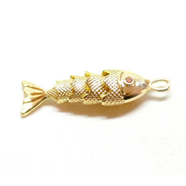 Pendentif Poisson 3D articulé 33mm, Cuivre finition Doré à l'or fin 18K