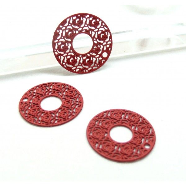 Estampes pendentifs Cercle multi Roses 15mm couleur Rouge