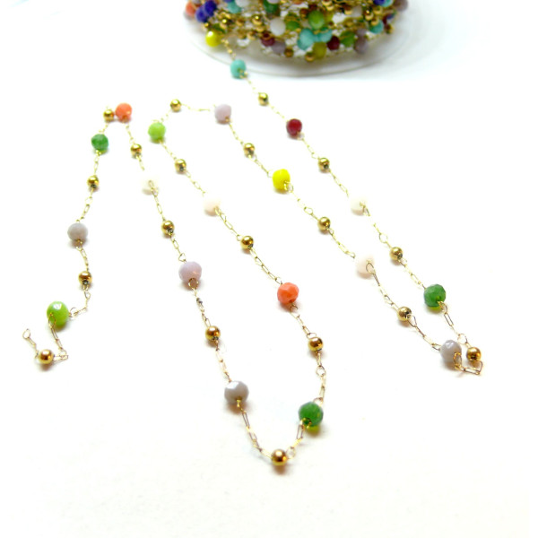 Chaine avec perles doré et perles de verre facettées en Acier Inoxydable 316 finition Doré 18KT Placage IONIQUE
