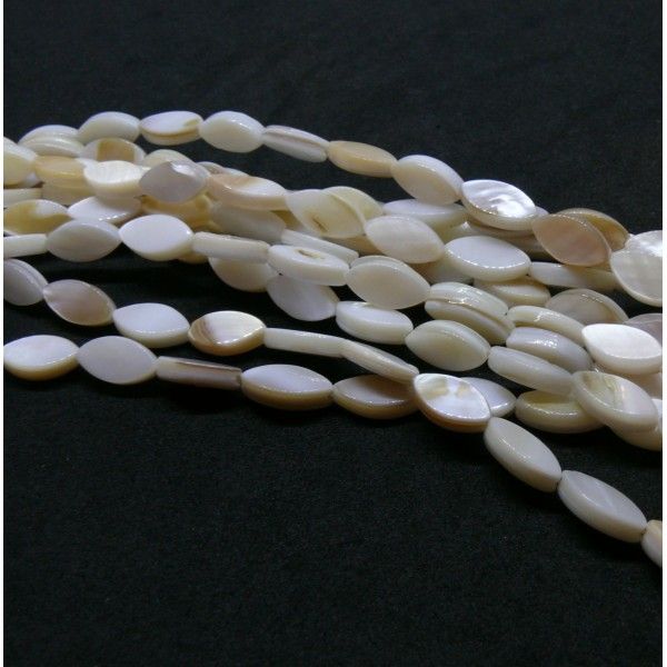 Perles nacre forme Navette, marquise 10 mm coloris Blanc Crème