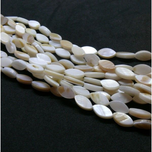 H11Q024017 Lot de 10 perles nacre forme Navette, marquise 10 mm coloris Blanc Crème