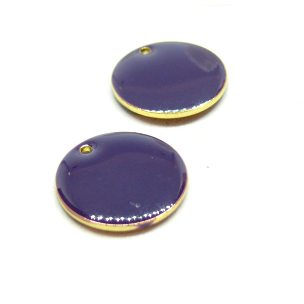 Sequins Ronds en Résine Style Émaillé Violet Foncé 16 mm – Base Métal Doré