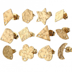 Boucles d'oreilles Puce Ronde Martelée 10mm Acier inoxydable 304 finition Doré 18KT