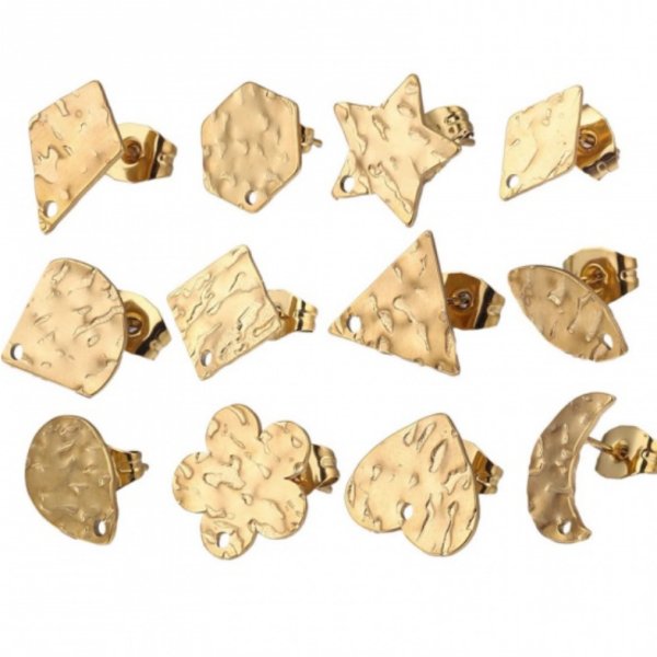 Boucles d'oreilles Puce Ronde Martelée 10mm Acier inoxydable 304 finition Doré 18KT