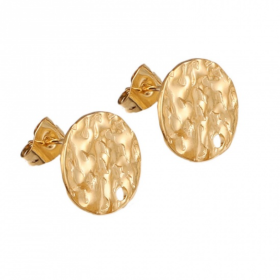 Boucles d'oreilles Puce Ronde Martelée 8mm Acier inoxydable 304 finition Doré