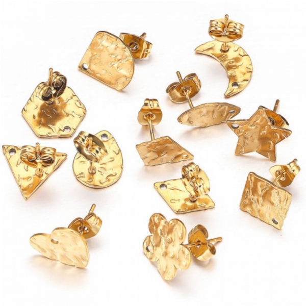 Boucles d'oreilles Puce Losange Martelée 12mm Acier inoxydable 304 finition Doré