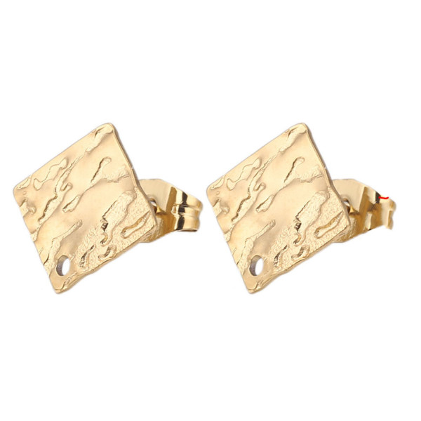 Boucles d'oreilles Puce Losange Martelée 12mm Acier inoxydable 304 finition Doré