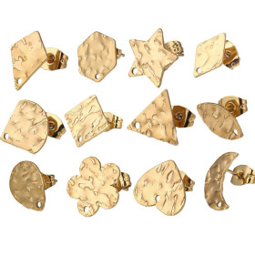 Boucles d'oreilles Puce Triangle Martelée 12mm Acier inoxydable 304 finition placage Doré