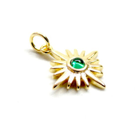 Pendentif avec anneau Etoile 15mm avec Strass Vert en Cuivre finition Doré 18KT