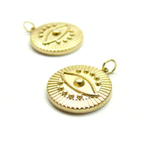 Pendentif avec anneau Œil de la protection, Boho Acier Inoxydable 316L finition Doré Placage IONIQUE