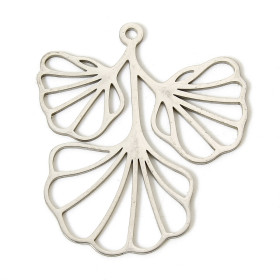 Pendentifs Feuille Exotique 41mm en  Acier Inoxydable 304 finition Argenté