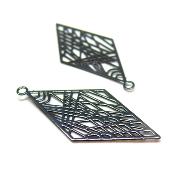 Estampes Pendentifs Losange Art déco 33mm métal finition Noir