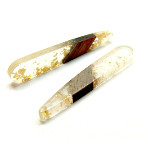 Pendentifs longue Goutte en Bois et résine 44mm