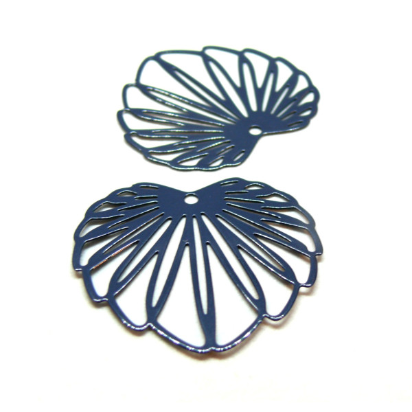 Estampes Pendentifs Feuille 35mm métal finition Gris Bleu