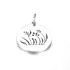 PS11920787 – Lot de 1 Pendentif Médaillon Champs de Fleurs 18mm – Acier Inoxydable 304 Argenté