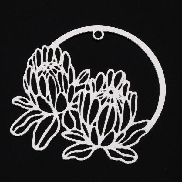 Estampes Fleurs dans Cercle 41mm -Acier Inoxydable 304 finition Argenté