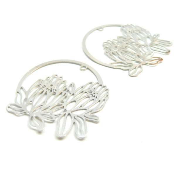 Estampes Fleurs dans Cercle 41mm -Acier Inoxydable 304 finition Argenté