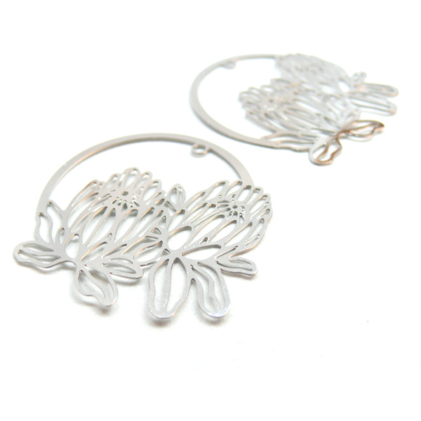 Estampes Fleurs dans Cercle 41mm -Acier Inoxydable 304 finition Argenté