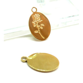 Pendentif médaillon Ovale Fleur 22.5mm, en Acier Inoxydable 316L, finition Doré 18KT placage IONIQUE