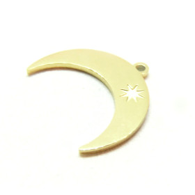 Pendentif Lune avec étoile 21mm, Acier Inoxydable 316L finition Doré