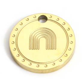 Pendentif Médaillon Arc en ciel Travaillé 12mm, Acier Inoxydable 304 finition Doré - pour bijoux raffinés