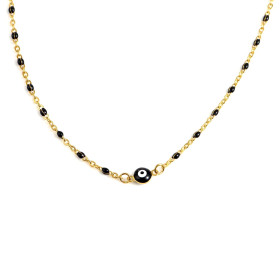 Collier avec résine emaillée Noire 45 cm Oeil de la protection maille 2.4mm en Acier Inoxydable 304 finition Doré